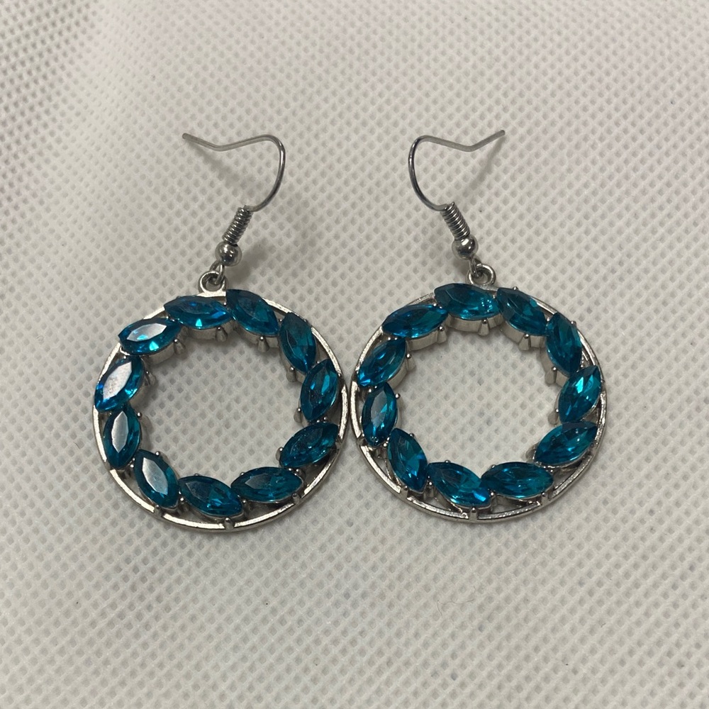 Elegant Blue Silver Hoop Earrings